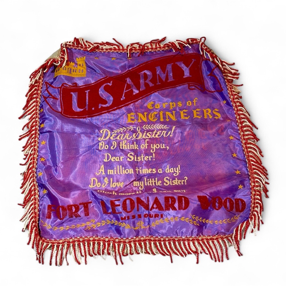Vintage US Army Fort Leonard Wood Souvenir-Sweetheart Pillow Sham Missouri